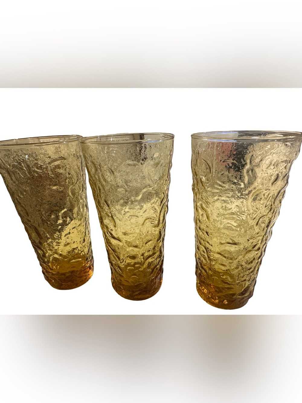 Vintage MCM Anchor Hocking Lido Milano Amber Honey Gold 12 oz Tumblers Set of 3